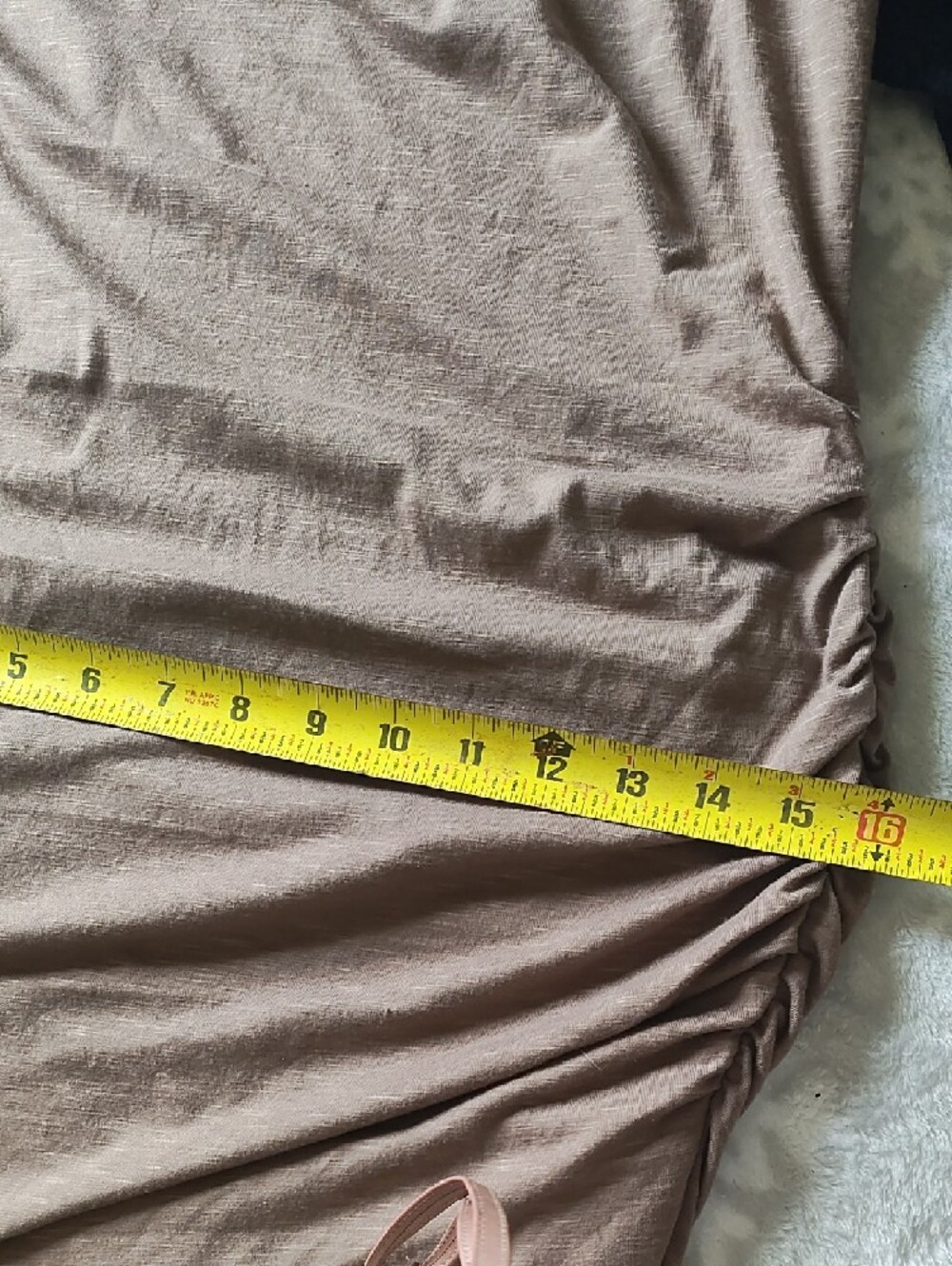 Ruched Long-Sleeve Olive Dress with Overlap Hem - Picture 9 of 13